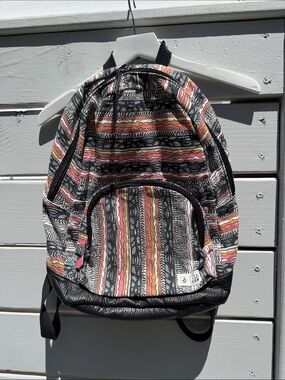 Volcom Multicolor Striped Pattern Backpack - Black Faux LeatherTrim